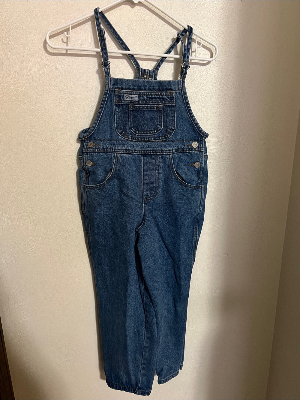 GUESS Vintage 1990's Denim‎ Logo Overalls with Tie Waist RARE Girl's Size 7 GUC